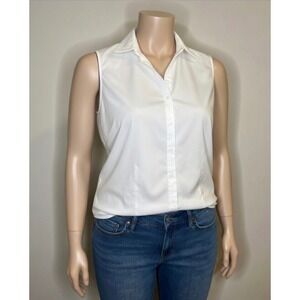 Talbots Woman White Sleeveless Button Down Shirt Wrinkle Resistant Size 18W